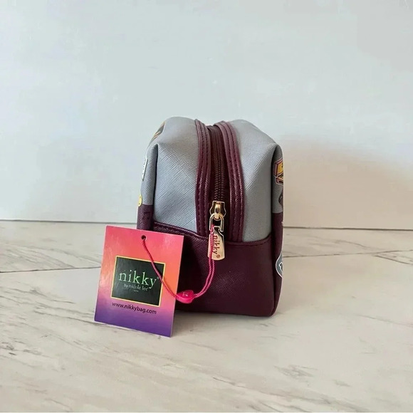 Nikky By Nicole Lee Cosmetic Pouch Bag Pop Generation Gray/Burgundy - Picture 6 of 9